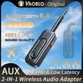 Ricevitore trasmettitore audio Bluetooth 5.4 multipunto 2 in 1 Adattatore wireless per aereo a bassa latenza AUX HIFI HD da 3,5 mm con microfono