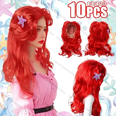 Mädchen Cosplay Kleine Meerjungfrau Prom Prinzessin Kostüme Kinder Sommer Casual Kleid Halloween Geburtstag Party Dress Up 2025, Haar Image