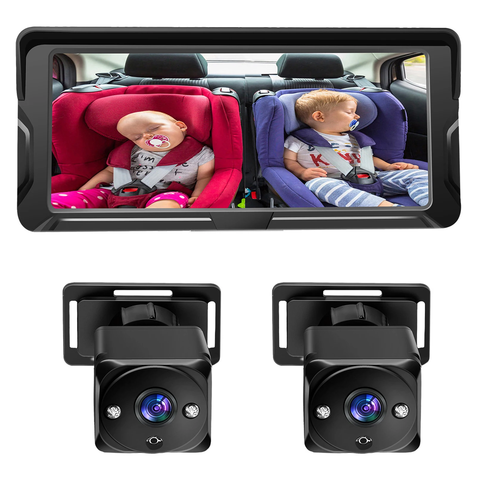 Baby-Auto-Kamera, Zweikanal, 7 Zoll, 1080P, Auto-Babykamera, Display mit 2 IR-Nachtsichtkameras und 150 ° Sitz mit weitem Betrachtungswinkel Image