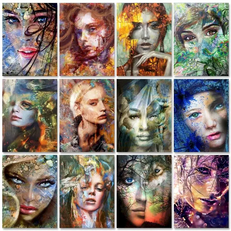 GATYZTORY Modernes Malen nach Zahlen auf Leinwand, abstrakte bunte Frau für Erwachsene, handgemaltes Malen nach Zahlen, Kunstbedarf Image