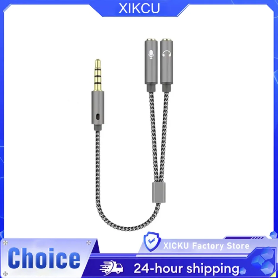 3,5 mm Audio-Headset-Splitter, Mikrofon, Stereo-Kopfhörer-Splitter, Audio, 3,5 mm, 4-polige Klinke, Y-Kabel für PS4, PC, Gaming-Headset, Xbox One Image
