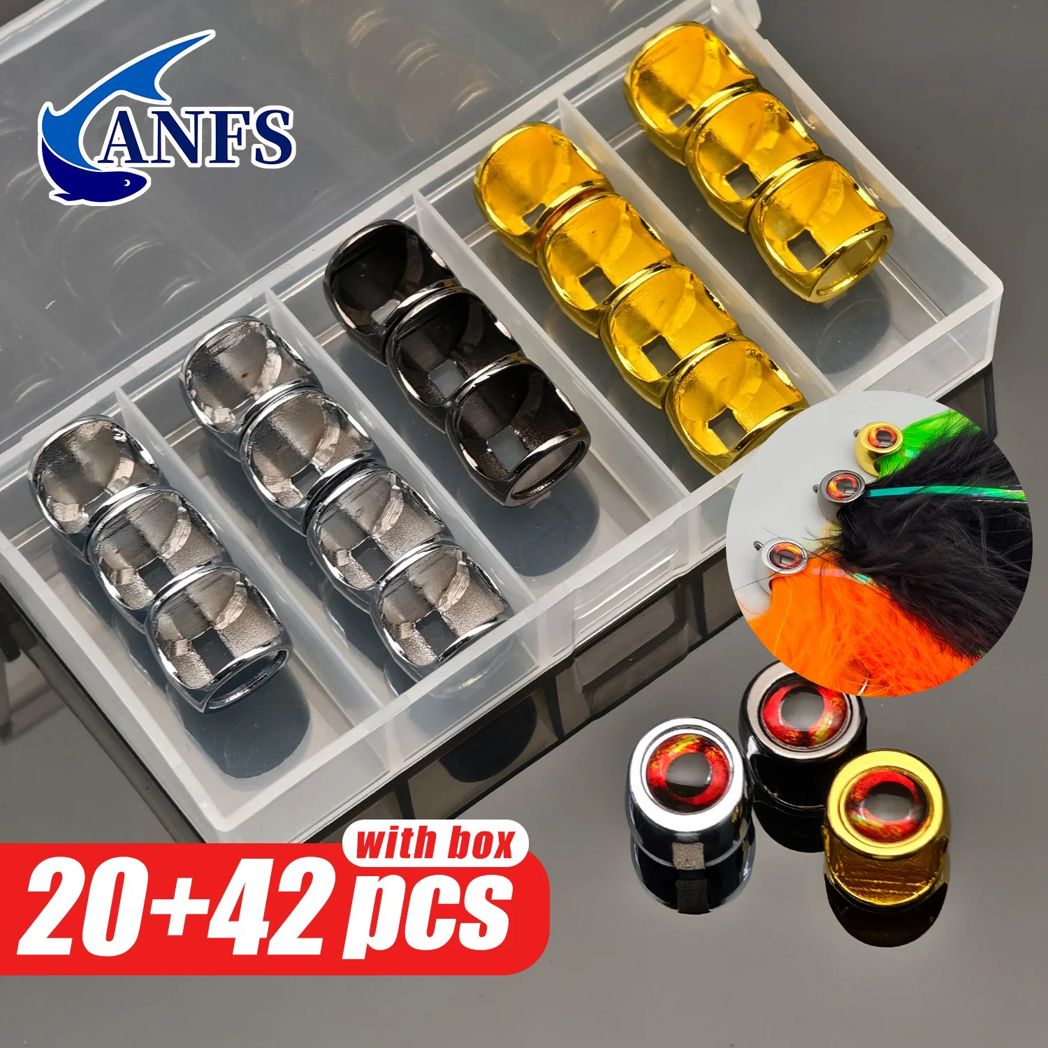 ANFS 20 Stück/25 Stück Fischmasken aus Zinklegierung, langlebig für Streamer-Salzwasserfliegen – inklusive 3D-Fischaugen, 42 Stück/56 Stück Image