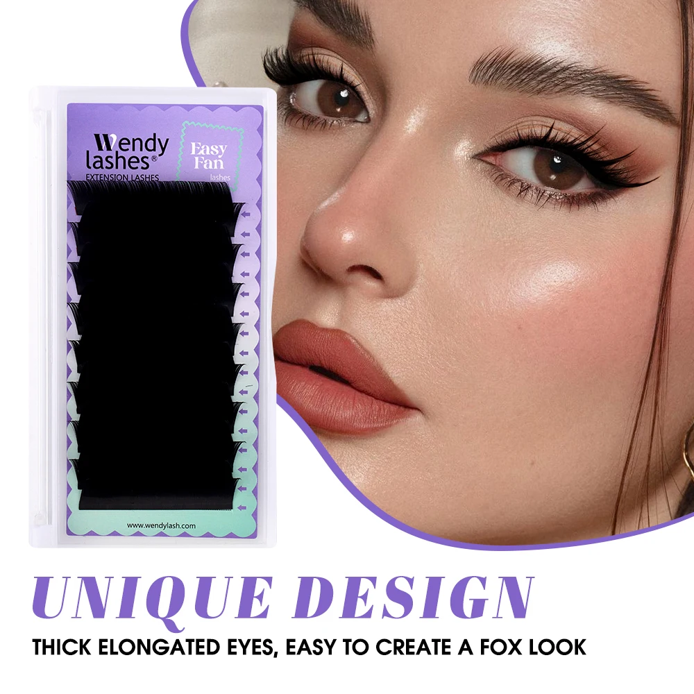 Wendy Lashes 16-reihige Camellia Lashes Fox Lashes Extension Soft Easy Fan Lashes Mattschwarz Image