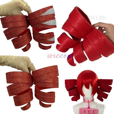 Kasane Teto Cosplay-Kostüme für Damen, niedliche rote Pferdeschwanz-Perücke, Anime, hoch hitzebeständiges Haar, Teto-förmige Perücke, langes lockiges Haar Image