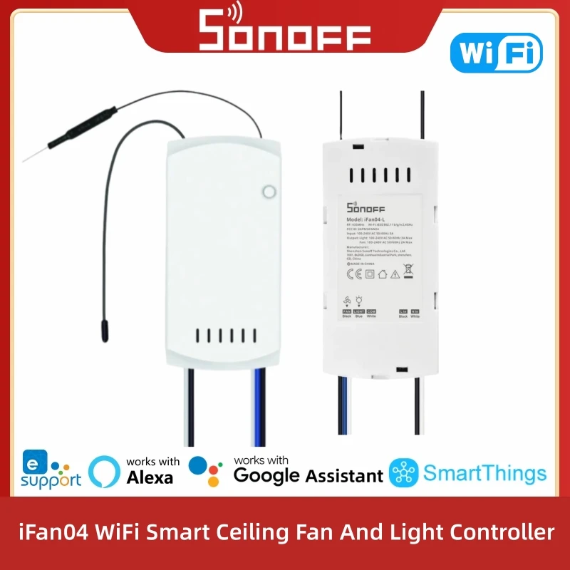 SONOFF iFan04 Intelligenter Deckenventilator mit Licht, 433 MHz, RF-Fernbedienung, Timer und Zeitplanfunktion, unterstützt Alexa Google Home Image