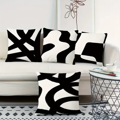 Abstrakter, einfacher, schwarzer Linie bedruckter Kissenbezug für Wohnzimmer, Sofa, Stuhl, Kissenbezug, Heimdekoration ohne Kissenkern Image