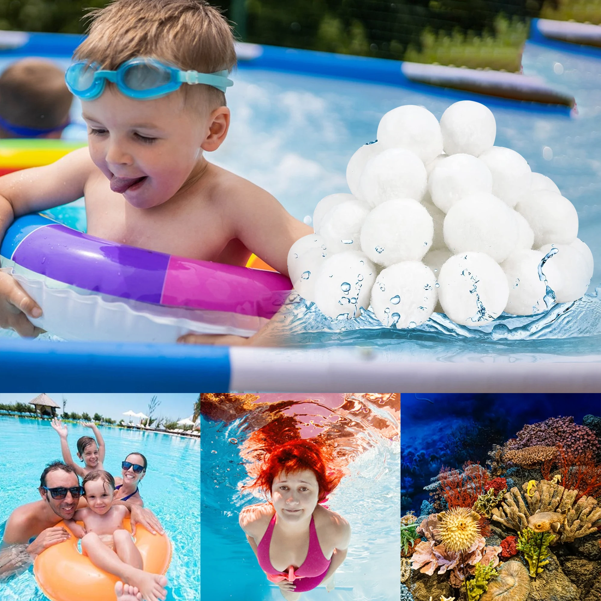 800 g Pool-Filterkugeln, Filterkugeln für Sandfiltersysteme, Pool, ersetzt 30 kg Filtersand, Quarzsand, ultraleicht und Reusa Image