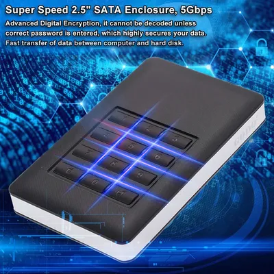 Gaming Type-C HDD Case with Updated Chip AES-256 Military Hardware Encrypted Protected HDD Enclosure for 2.5 inch SATA Hard Disk