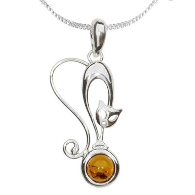 Kette mit Anhänger OSTSEE-SCHMUCK "Ostsee-Schmuck Kette mit Anhänger Katze Kette mit Anhänger Katze" Gr. 60, silber (silberfarben), Halsketten, Damen, 60cm, Silber 925 (Sterlingsilber), L: 42cm Image