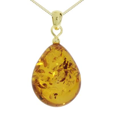 Kette mit Anhänger OSTSEE-SCHMUCK "Ostsee-Schmuck Kette mit Anhänger Tropfen ca. 22 mm lang" Gr. 45, gold (goldfarben), Halsketten, Damen, 45cm, Gelbgold 333, L: 42cm Image