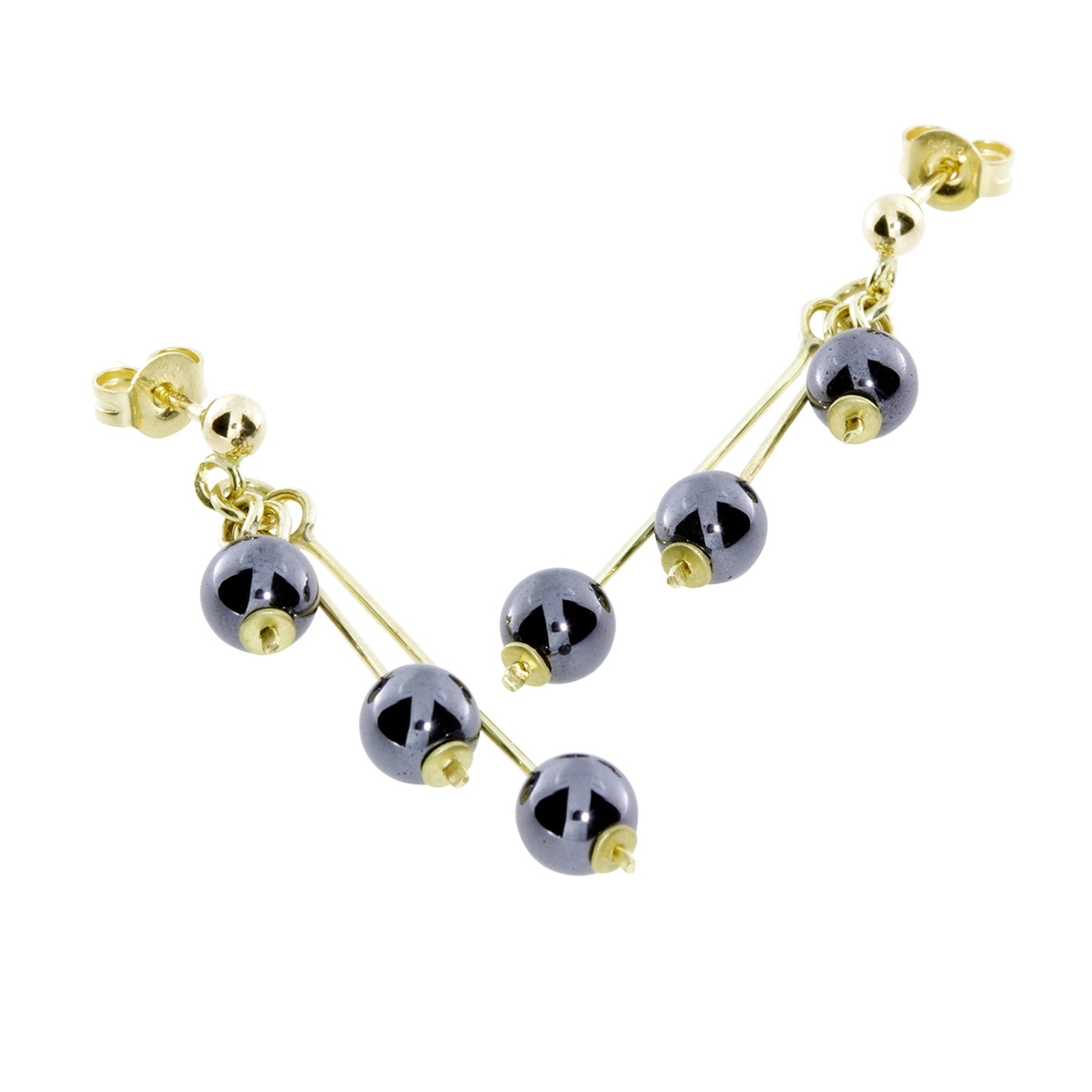 Paar Ohrhänger OSTSEE-SCHMUCK "Ostsee-Schmuck Ohrhänger Kugel 6 mm Hämatit", gelb, Ohrringe, Damen, 42 x 10mm, Gelbgold 333