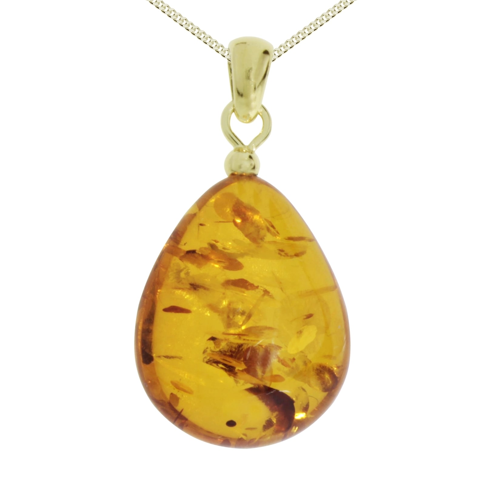 Kette mit Anhänger OSTSEE-SCHMUCK "Ostsee-Schmuck Kette mit Anhänger Tropfen flach, ca. 22 mm lang" Gr. 50, gold, Halsketten, Damen, 50cm, Silber 925 (Sterlingsilber), L: 42