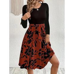 Femmes Mini Robe Robe trapèze Occasionnel Quotidien Coupe régulière Fleuri Graphique manche longue Col ras du cou Jaune foncé Blanche Jaune Vin Été