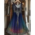 Femmes Mini Robe Robe d'Été Robe trapèze Vacances Occasionnel Boho Mariage Soirée Sortir Coupe régulière Fleuri Graphique Feuille Sans manches Col en U Jaune Rouge Bleu Été Printemps