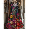 Femmes Mini Robe Robe d'Été Robe trapèze Vacances Occasionnel Boho Mariage Soirée Sortir Coupe régulière Fleuri Graphique Feuille Sans manches Col en U Jaune Rouge Bleu Été Printemps