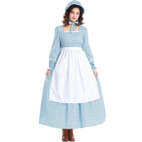 250e anniversaire des États-Unis 19ème siècle années 1800 Costume de cosplay Robe Prairie Ensemble bonnet et tablier Fille pionn