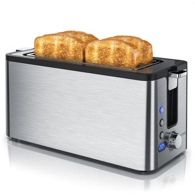 Edelstahl Toaster Langschlitz 4 Scheiben - Defrost Funktion - wärmeisolierendes Gehäuse - mit