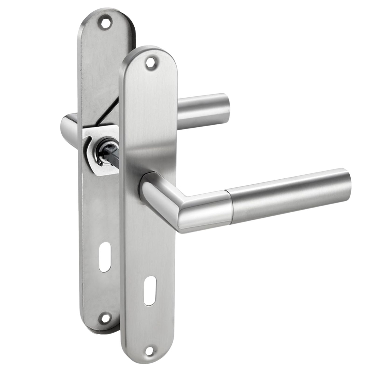 ID Dinkel Langschild Drückergarnitur Edelstahl gebürstet CATHY BB - Buntbart Türbeschlag für Innentüren Image