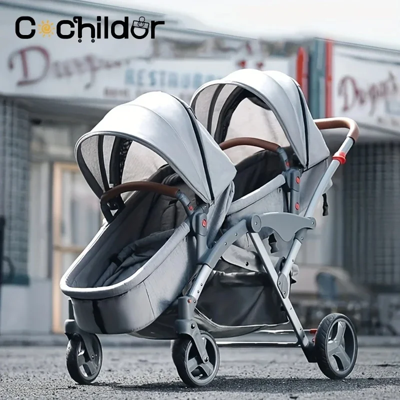 High View Twin Kinderwagen Abnehmbarer Schlafkorb Twin Kinderwagen Faltbarer stoßdämpfender Kinderwagen Image