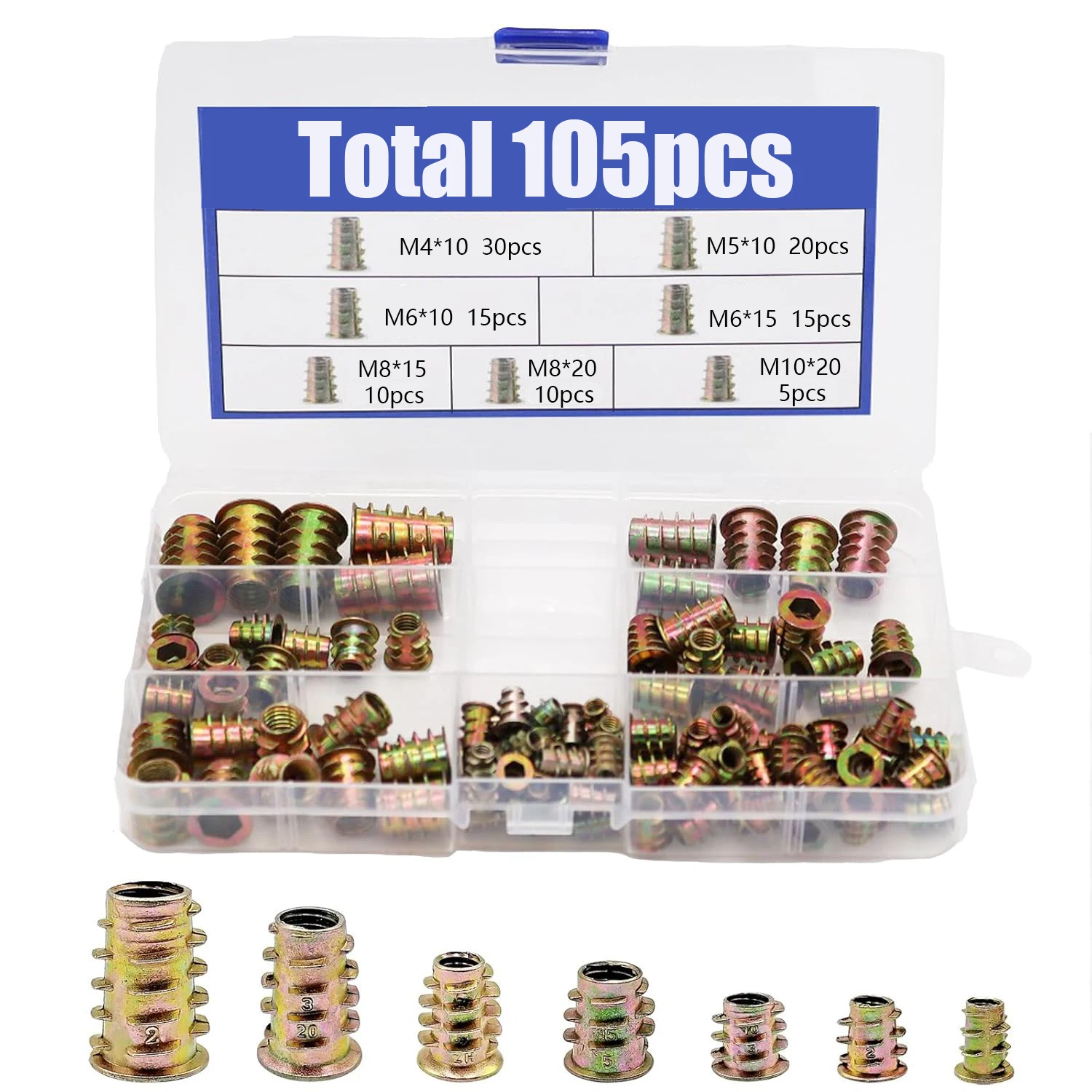 105 Stück eingebettete Einsatzmutter E-Nut M4 M5 M6 M8 M10 Innen- und Außengewinde mit Innen- und Außengewinde für Holzmöbel