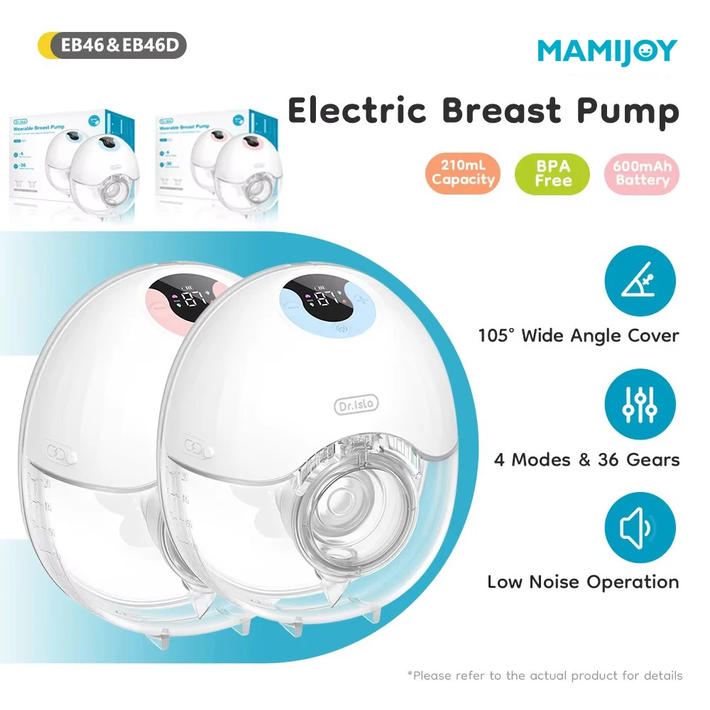 MAMIJOY Tragbare Milchpumpe, freihändig, 4 Modi und 36 Stufen, elektrische Milchpumpen, bequemer Milchsammler, geräuscharm, EB46 und EB46D Image