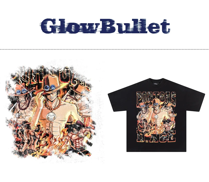 Fire Fist Ace T-Shirt ONE PIECE Anime Vintage American Small Neckline Short Sleeve Hip Hop Street Heavy