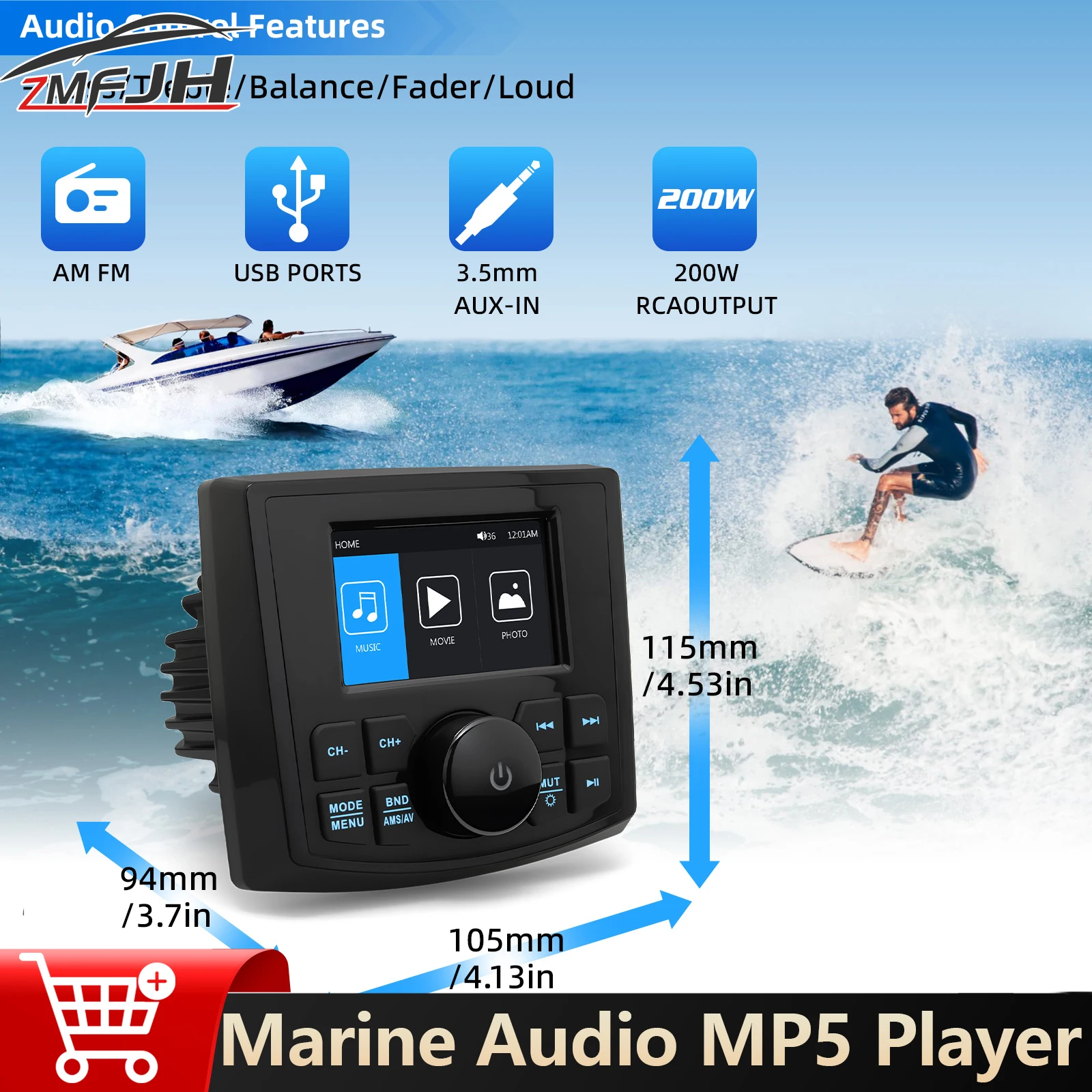 MP5 Media Marine Stereo Radio Display Player Für Boot Yacht ATV UTV Bluetooth-kompatibel Marine Audio Media Lautsprecher Wasserdicht Image
