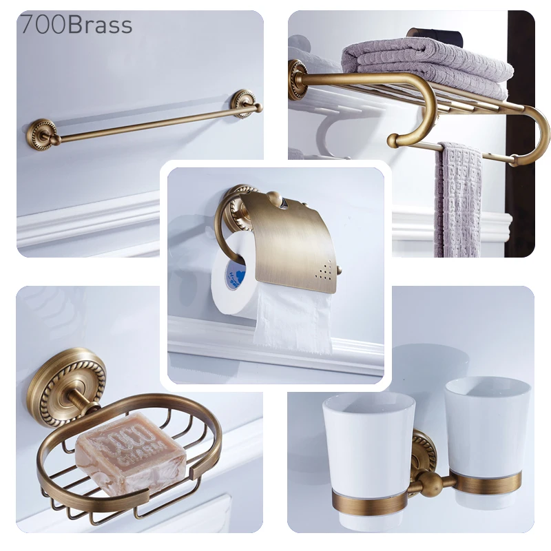 Solide Messing Bad Zubehör Set Wand Montiert Antike Dusche Korb Wc Papier Halter Handtuch Bar Rack Bad Hardware