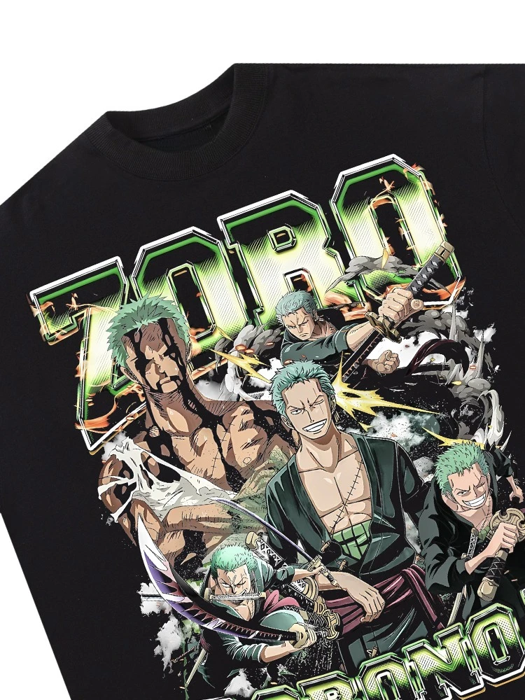 ONE PIECE Sauron T-Shirt, Strohhut Pirate Group Animation Vintage American Retro Kurzarm Hip-Hop Street Blockbuster