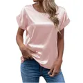 Camicetta da donna elegante Solid Tees 2024 Summer Fashion Lady Camicia a maniche corte in raso Allentato Casual Girocollo T-shirt Casual Top