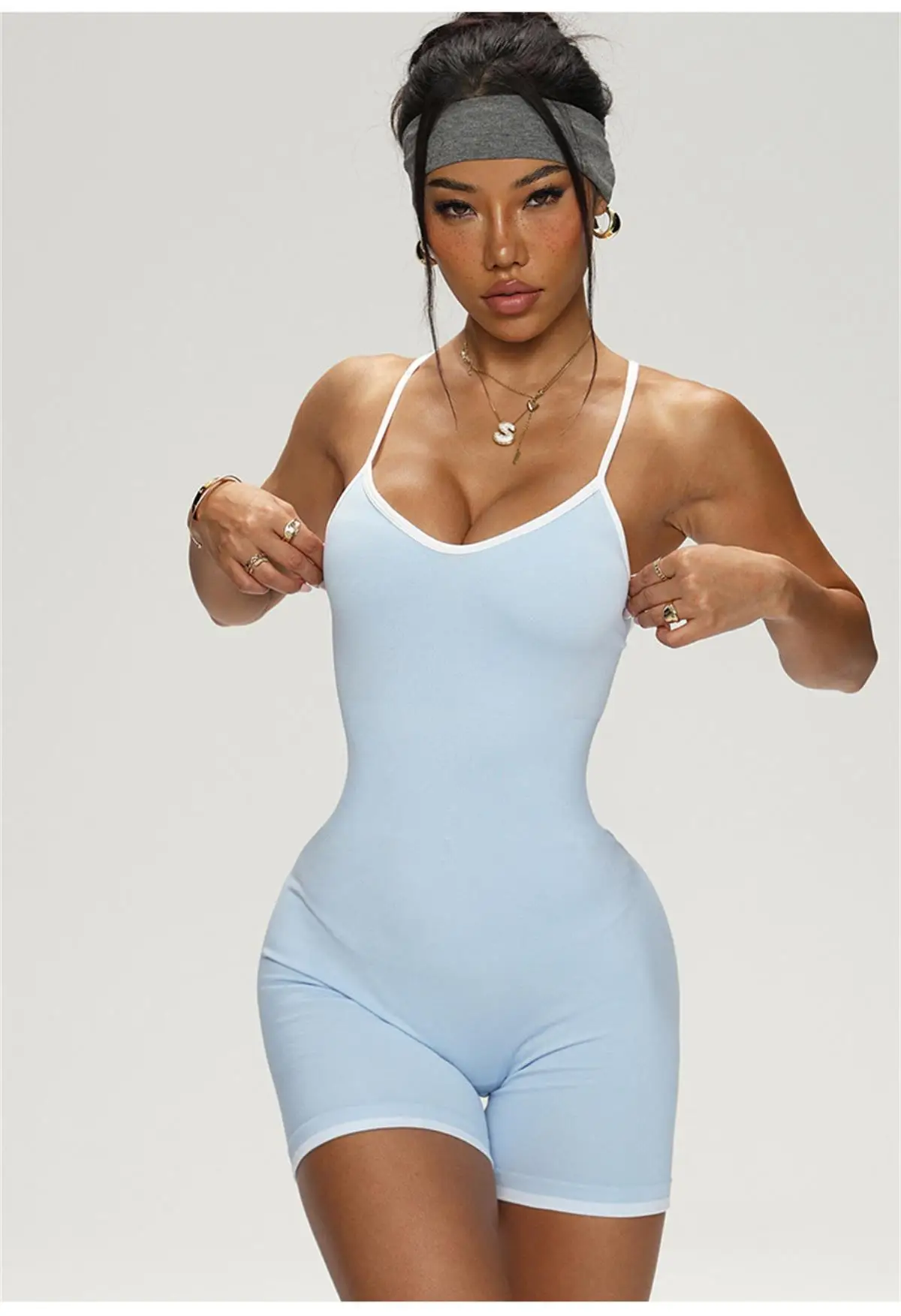 Sommeroberbekleidung, Sportbekleidung, eng anliegender Yoga-Anzug, sexy Crossover, schöner Rücken, Riemchen, pfirsichfarbener Yoga-Einteiler Image