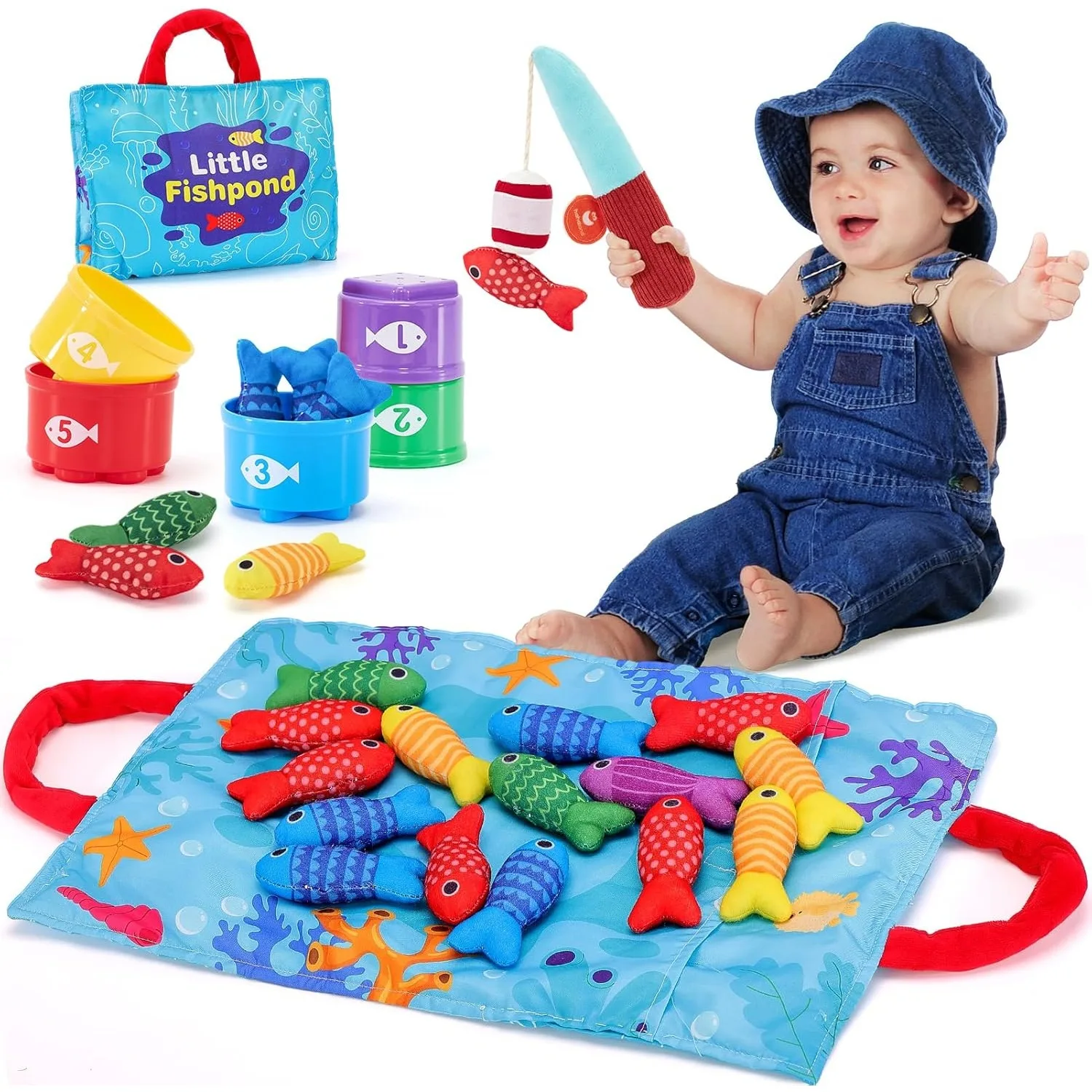 Tuch Angeln Spiel Set Kleinkind Spielzeug Montessori Spielzeug für Junge Mädchen Geburtstag Geschenk Stapeln Tassen Anzahl Farbe Form Lernen Spielzeug Kind Image