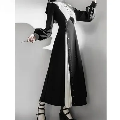 Halloween-Kostüm, Cosplay-Set, langärmeliges Nonnenkleid, schwarz-weiße Nonne, Lolita, dunkles Gothic-Kleid, 2025, heißer Verkauf Image