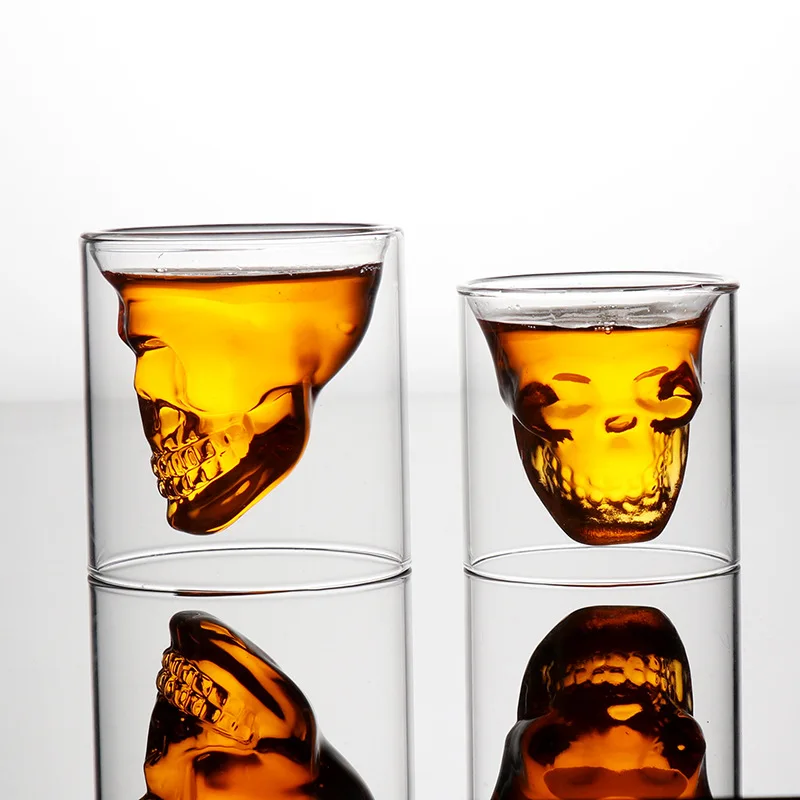 Totenkopf-Glasbecher, 25/75/150/250 ml, kristallklar, kreativer Designer, Party, Bar, Wodka, Bier, Trinkgläser, einzigartiges Neuheitsgeschenk Image