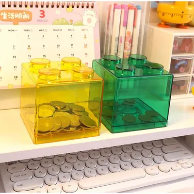 INS Money Box Building Block Saving Box Transparent Plastic Blocks Piggy Bank Coin Storage Case Kid Toy Gift Change Boxes Decor