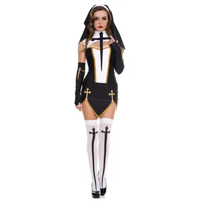 Hot Halloween Missionar Jungfrau Mary religiöse Schwestern Anzug sexy schwarz und weiß schlechte Gewohnheiten Nonne Kleid Rollenspiel Kostüm Whol Image