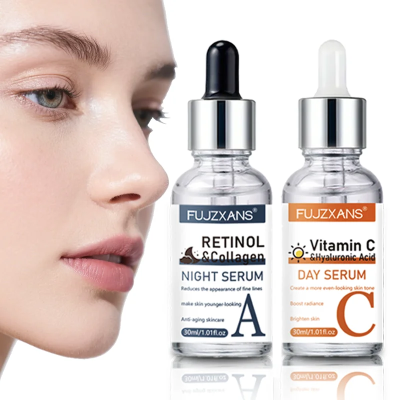 Tag- und Nacht-Vitamin-C + Retinol-Serum-Set zum Aufhellen des Gesichts Hellbeige; Hautpflege macht Hellbeige und jünger aussehend Image