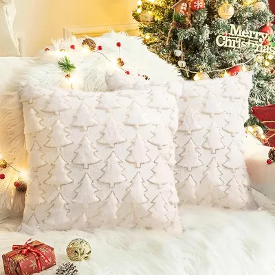Weihnachts baum Kissen bezüge 45x45cm weichen Plüsch Kunst pelz dekorative Luxus Jacquard Kissen Kissen bezüge für Couch Sofa Image
