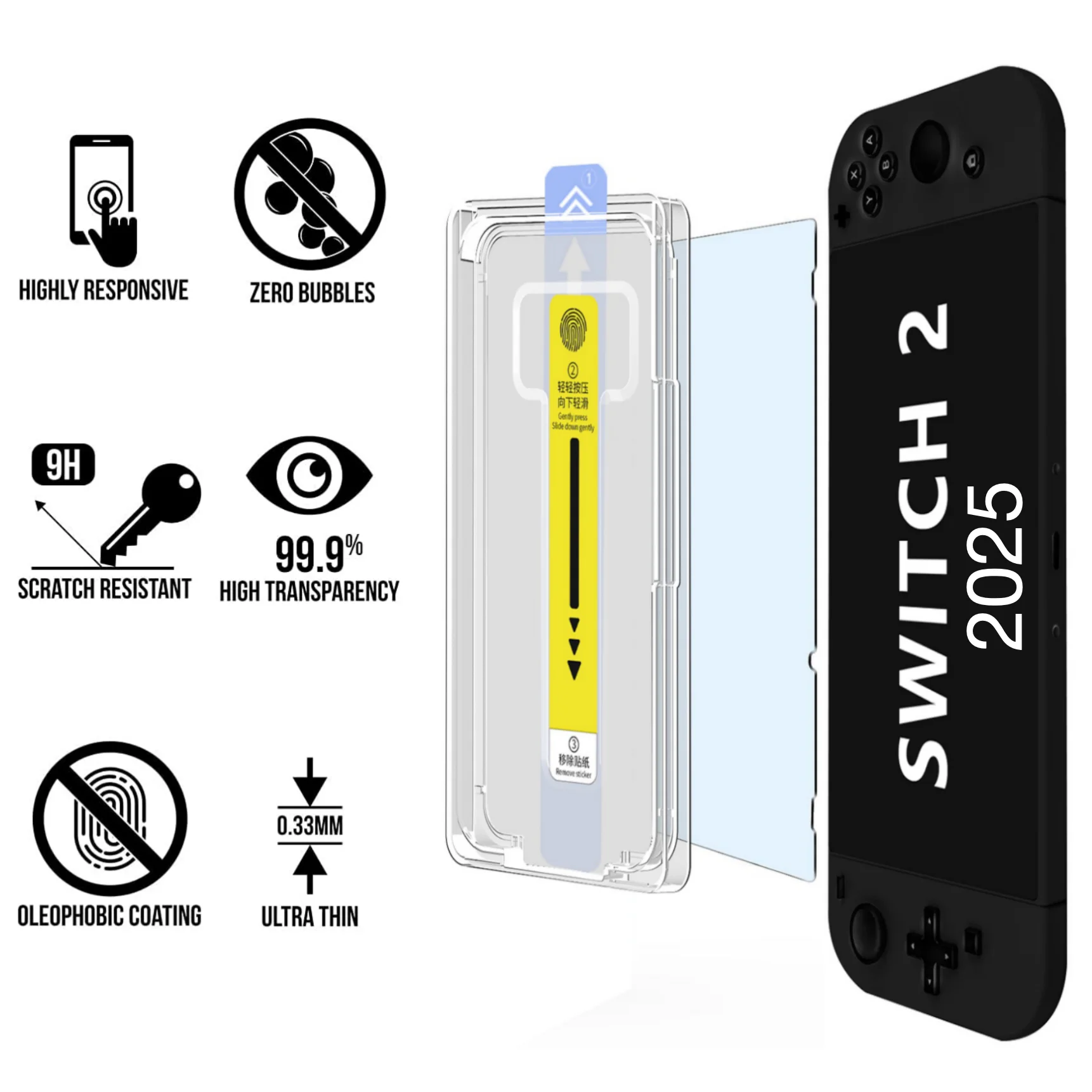 Für Nintendo Switch 2 2025, gehärtetes Glas, Displayschutzfolie mit Ausrichtungsset, blasenfrei, kratzfest, kein Staub Image