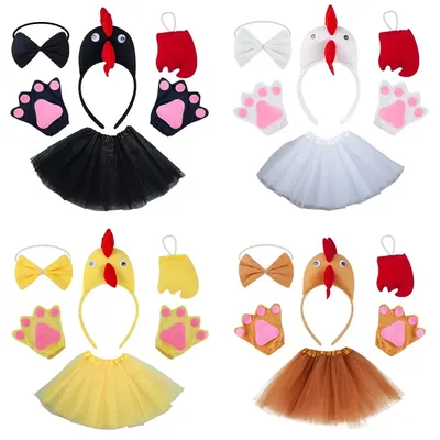 Party Mädchen Kinder Huhn 3d Tier Kostüm Küken Stirnband Fliege Schwanz Tutu Set Halloween Weihnachten Cosplay für 3-8 Jahre Image