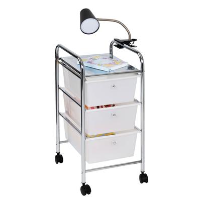 3-Drawer Rolling Storage Cart by BrylaneHome in Chrome Clear