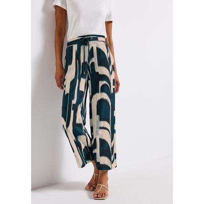 Stoffhose STREET ONE "Style Emee", Damen, Gr. 38, Länge 26, blau (tide blau), Web, Obermaterial: 100% Viskose, casual, 7/8-Länge, Hosen, mit elastischem Bund und Tunnelzug, mit grafischem Muster Image