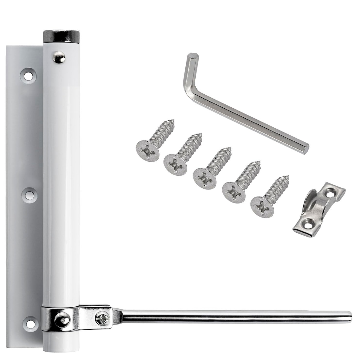 ID Dinkel Stangentürschließer UNIVERSAL Türschließer Automatik Türfeder Federschließer bis 75 KG Weiß Image