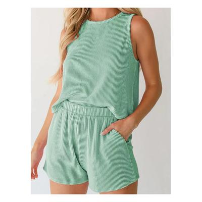 Damen Rundhals Ärmelloses Oberteil und Shorts Set Image