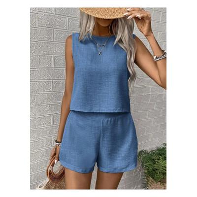 Damen Rundhals-Ärmelloses Top und Shorts Set Image