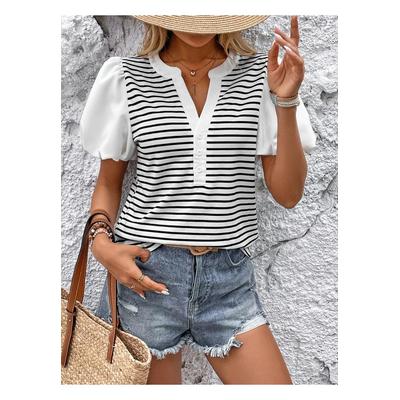 Damen gestreiftes T-Shirt mit kurzen Ärmeln und Koller Image