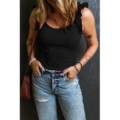 Schwarzes Rüschengesäumtes Slim-Top mit Breiten Trägern Image