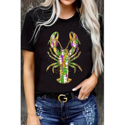 Schwarzes Mardi Gras Hummer Heat Transfer Grafik T-Shirt Image