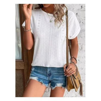 Damen T-Shirt mit Rundhalsausschnitt und kurzem Arm mit Lochmuster Image