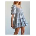 Damen Karierte Mini-Kleid mit Rüschensaum und halben Ärmeln